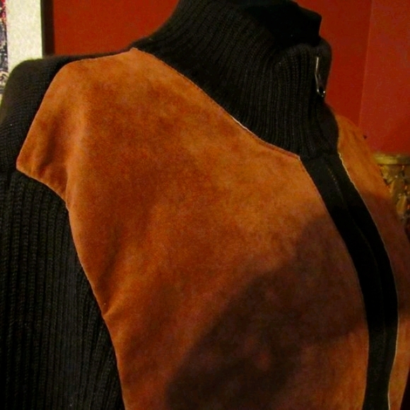 🦊 Vintage Genuine Suede Tan & Chocolate Brown Jacket - M - Picture 8 of 16